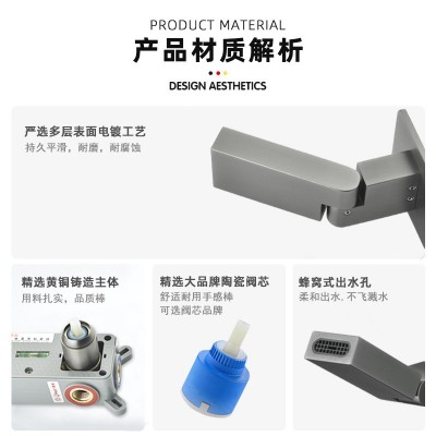枪灰色暗装面盆龙头全铜冷热洗手盆入墙式龙头上下摇摆嘴酒店工程   2件图2