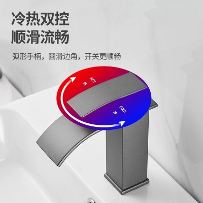 静音铜芯瀑布面盆水龙头冷热简易卫生间阳台洗手间浴室柜创意龙头图3