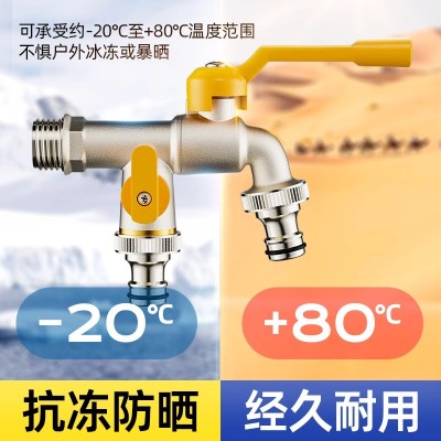 亚马逊全铜户外水龙头防冻一进二出庭院花园洗衣机双出室外龙头出图2