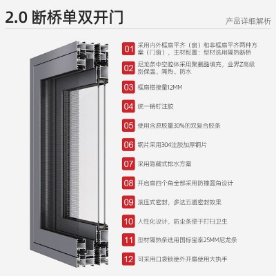 铝合金门窗断桥单双开门定 制封窗家装系统窗户窄边平开窗封阳台图3