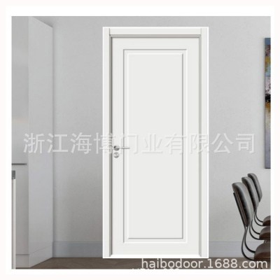 海博木门批发简约平板雕刻造型PVC免漆室内套装房间卧室白色木门图3