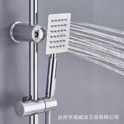 跨境黑金色一体杆不锈钢简易花洒淋浴套装带肥皂盒混合阀增压喷头图4