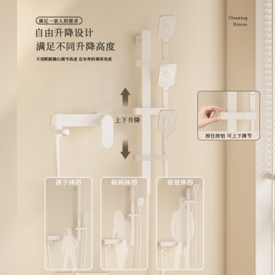 奶油风分体式简易淋浴花洒套装全铜体浴室卫生间白色沐浴 器无顶喷图4