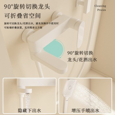 奶油风分体式简易淋浴花洒套装全铜体浴室卫生间白色沐浴 器无顶喷图2