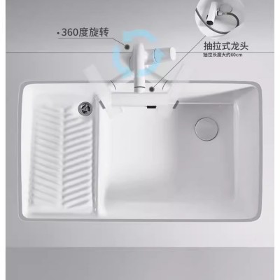 批发阳台侧排水陶瓷洗衣盆台下盆带搓衣板洗手单盆嵌入式洗衣池槽图2